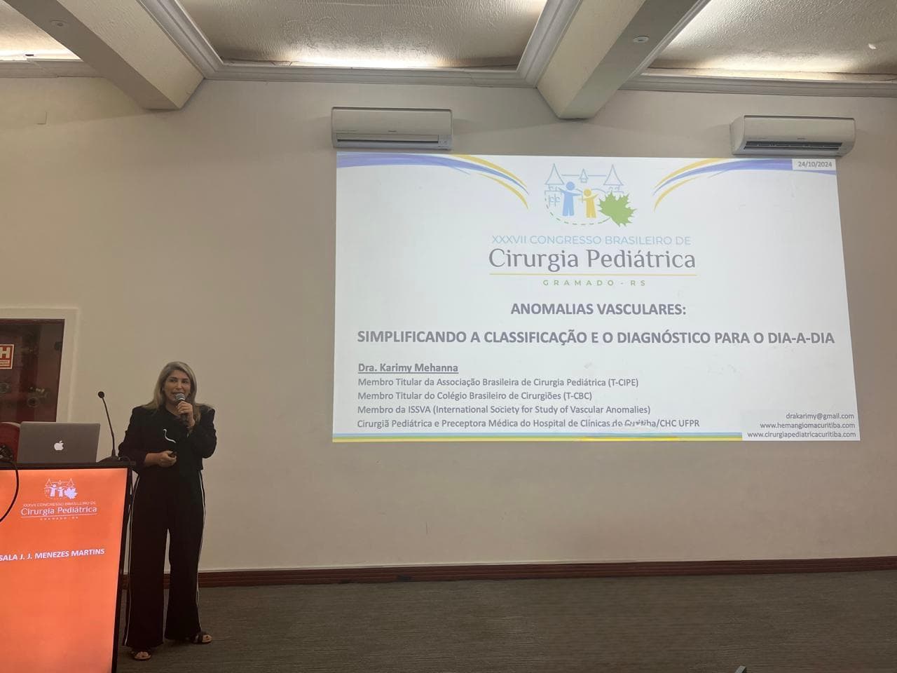 Dra. Karimy Mehanna no XXXVII Congresso Brasileiro de Cirurgia Pediátrica, em Gramado, com aula sobre anomalias vasculares